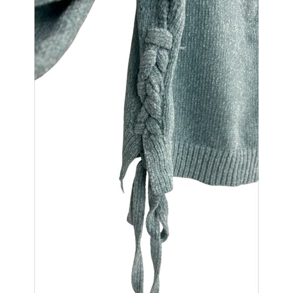 LUV & BLOOM Teal Green Crop Top Sweater Cowl Neck Women's Size Large Y2K - Picture 2 of 6